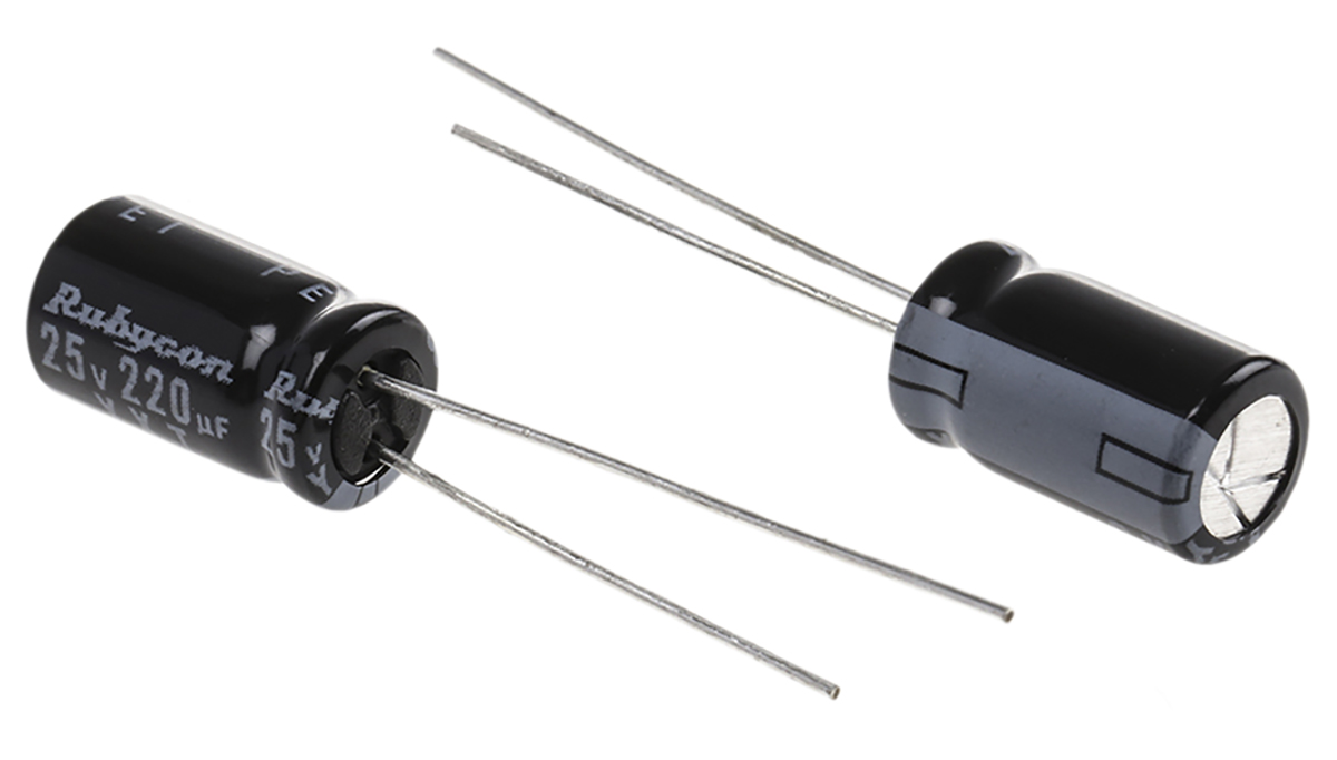 Rubycon 220 μF Capacitor 25V dc, Radial, Through Hole - 25YXJ220M6.3X11 Radial Lead