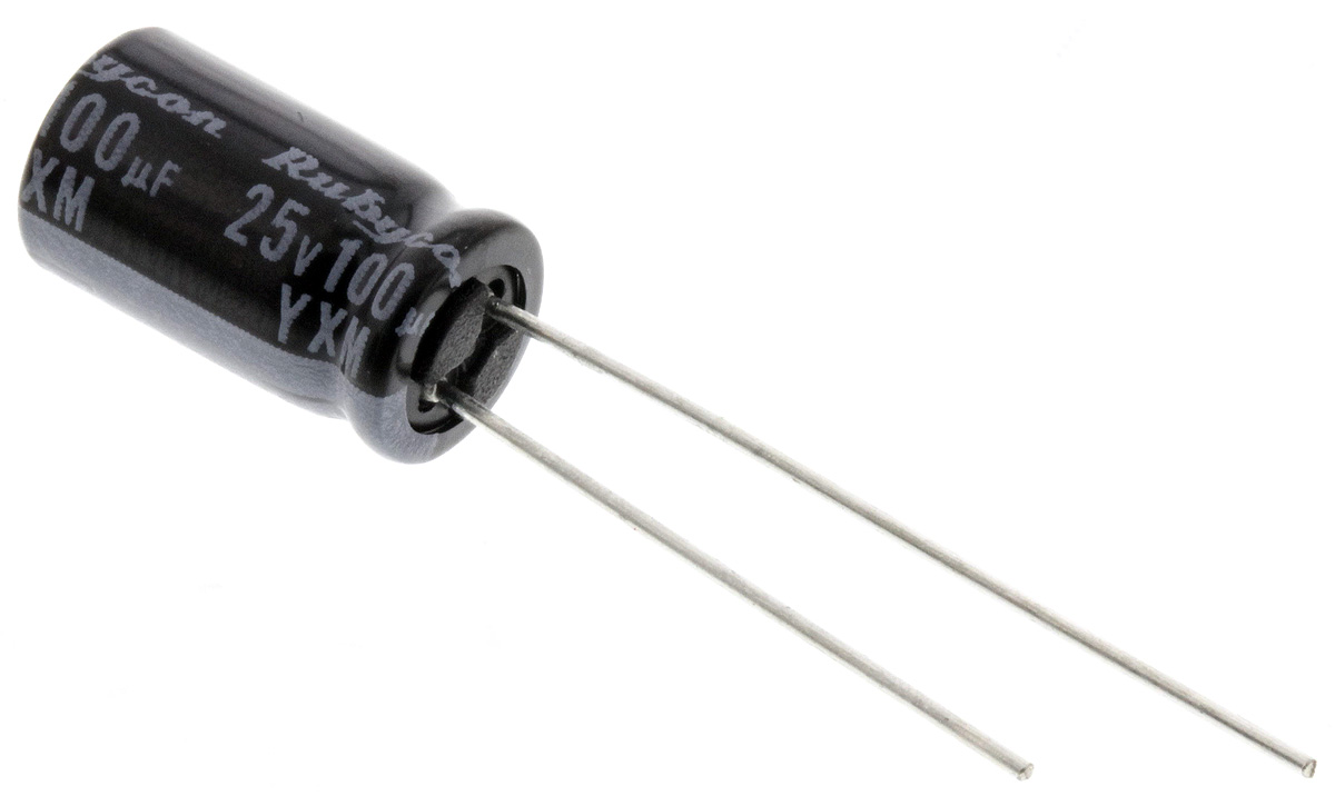 Rubycon 100 μF Capacitor 25V dc, Radial, Through Hole - 25YXM100MEFC6.3X11