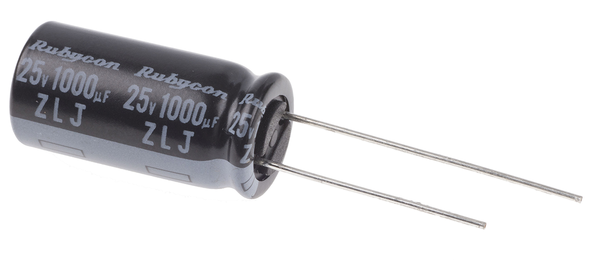 Rubycon 1000 μF Capacitor 25V dc, Through Hole - 25ZLJ1000M10X20 PC Pin