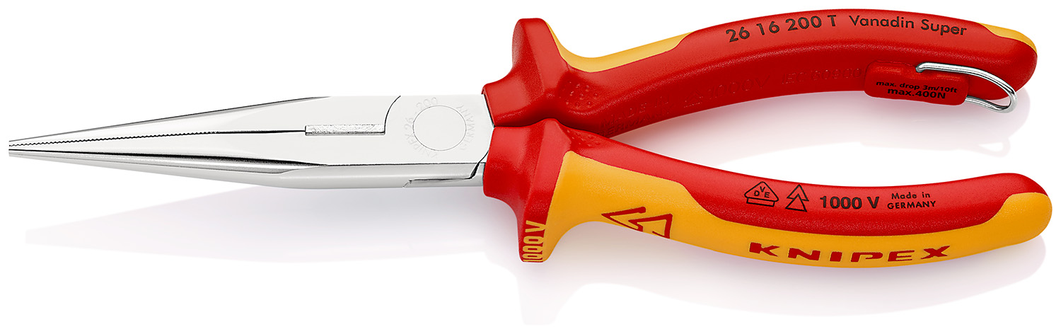 Knipex 1-Piece Long Nose Plier Round, 200mm Overall VDE/1000V Approved, 73mm Jaw