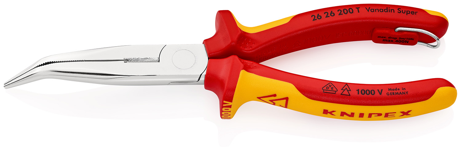 Knipex 1-Piece Long Nose Plier Round, 200mm Overall VDE/1000V Approved, 73mm Jaw