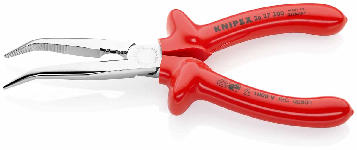26-27-200 Knipex 1-Piece Long Nose Plier Round, 200mm Overall VDE/1000V Approved, 73mm Jaw