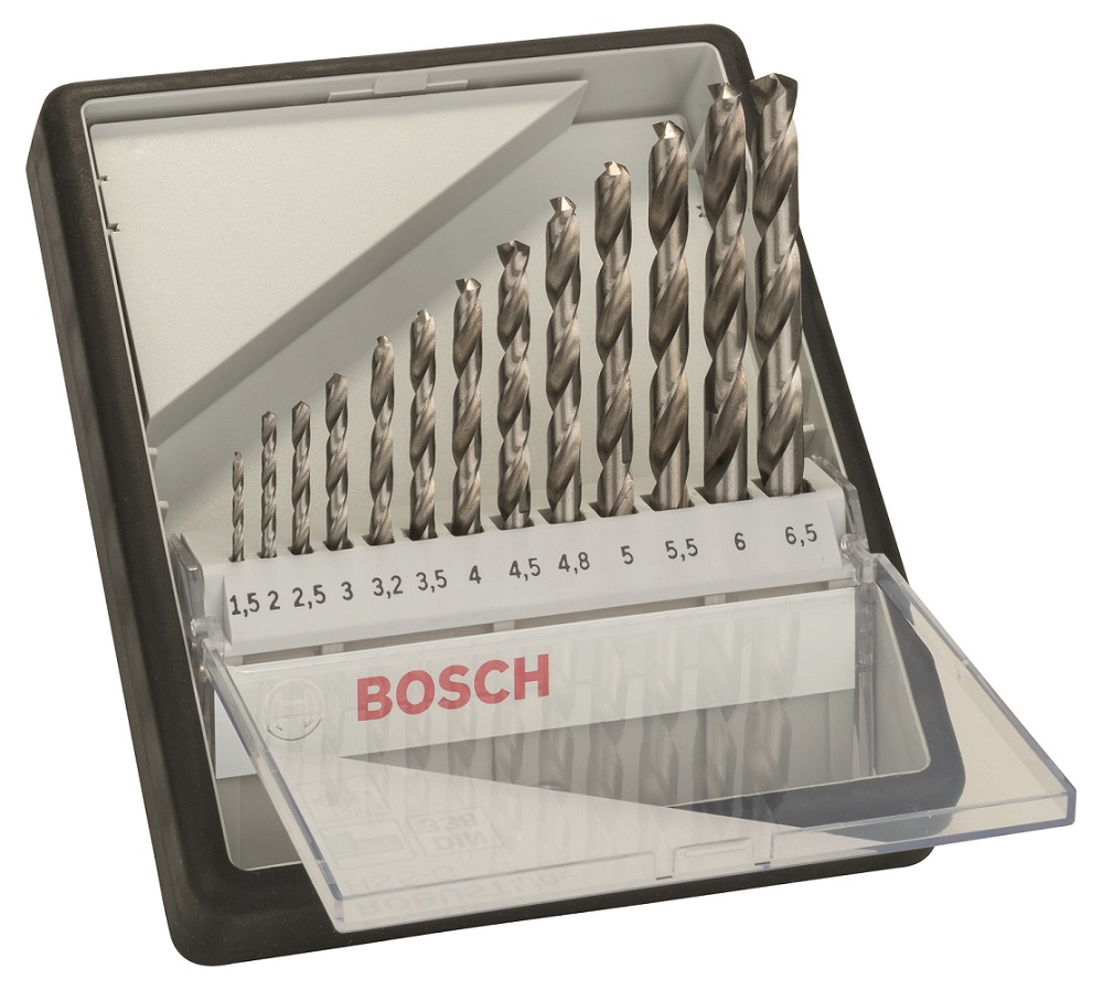 Bosch 13-Piece Twist Set for Metal, 6.5 mm Max, 1.5 mm Min, HSS Bits