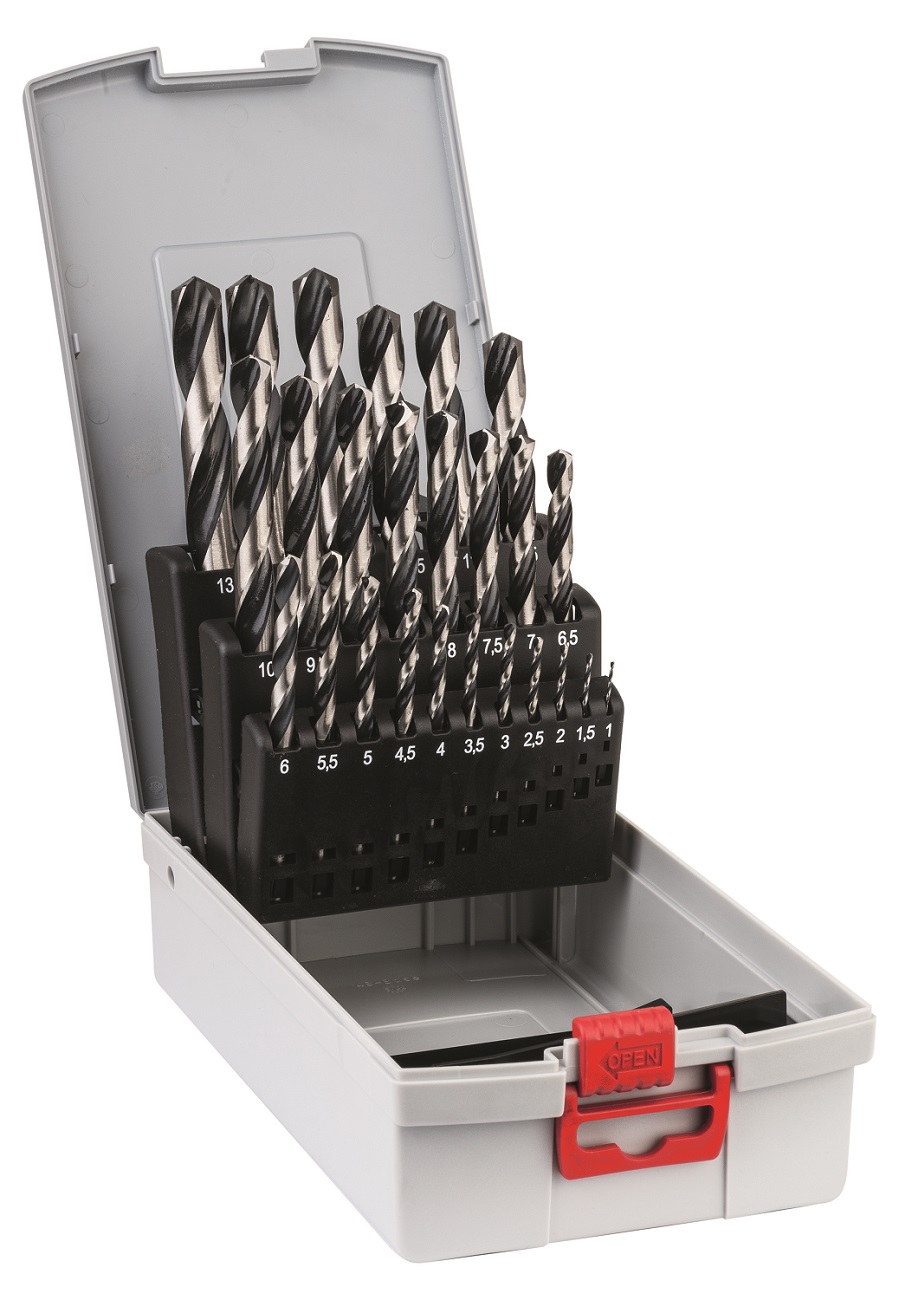 Bosch 25-Piece Twist Set for Stainless Steel, 13 mm Max, 1 mm Min, High Speed Steel Bits