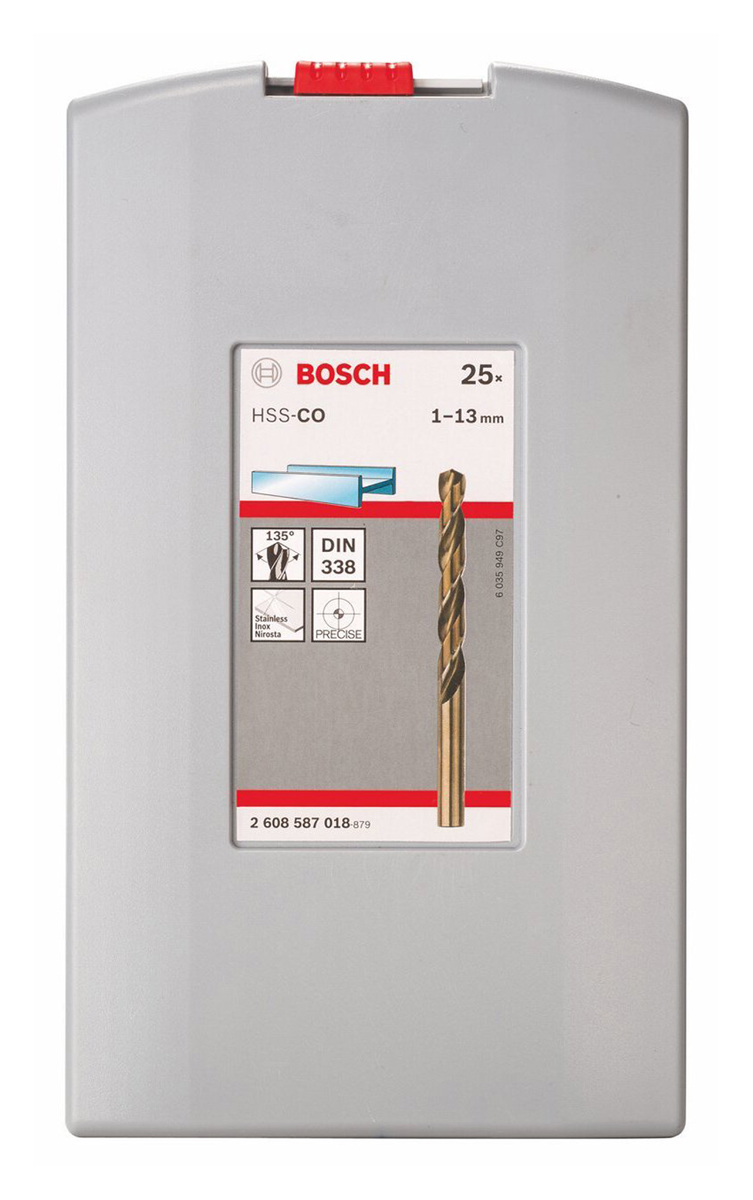 2608587018 Bosch 25-Piece Twist Set for Metal, 13 mm Max, 1 mm Min, HSS-Co Bits