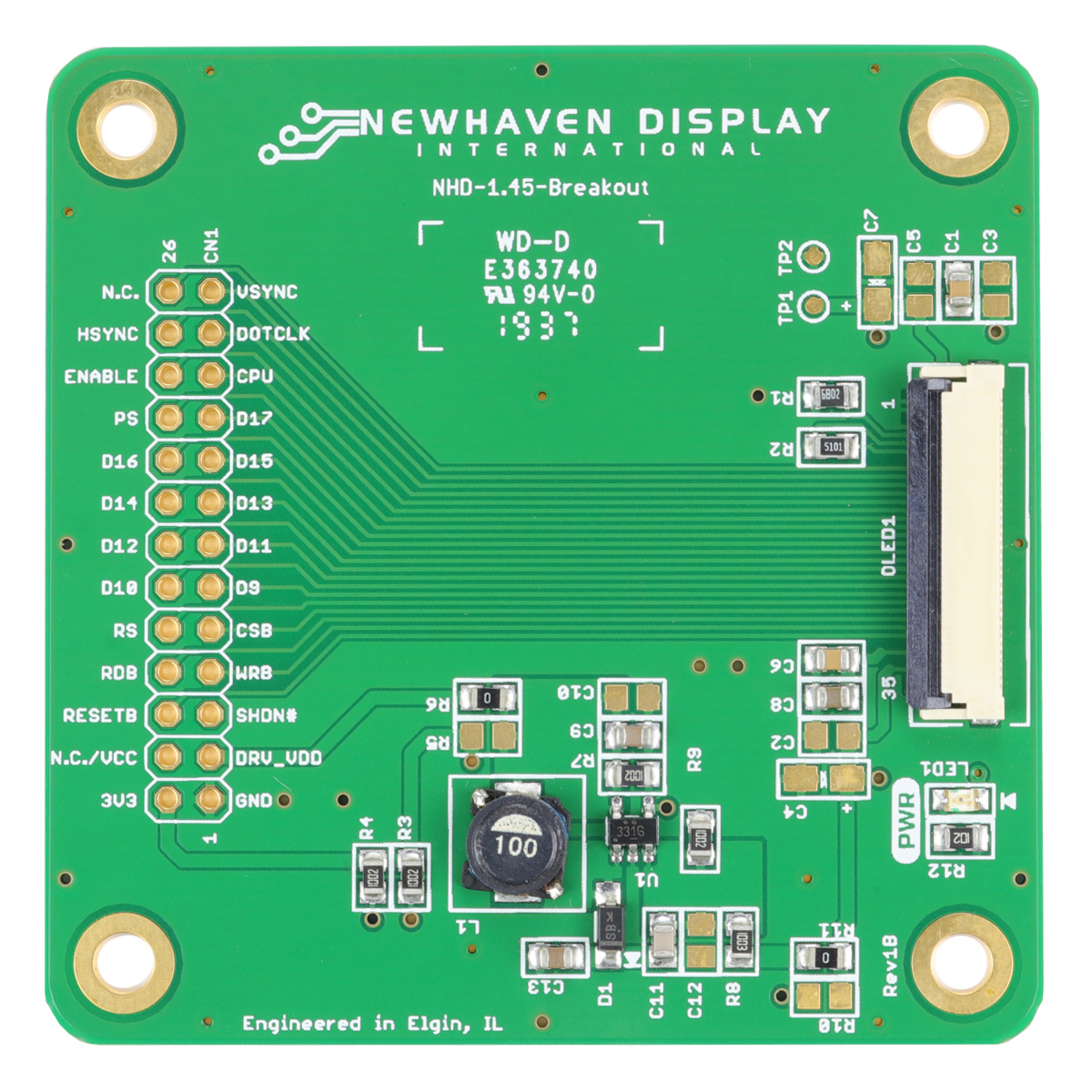 NEWHAVEN DISPLAY INTERNATIONAL Breakout Board For 1.45 inch Color OLED Glass