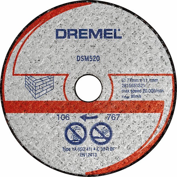 2615s520jb Dremel DSM520 Reinforced Abrasive, 77 mm x 5 mm Thick