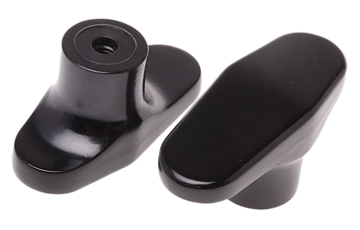 RS PRO Black Duroplast 1-Arm Clamping Knob, Threaded Through Hole
