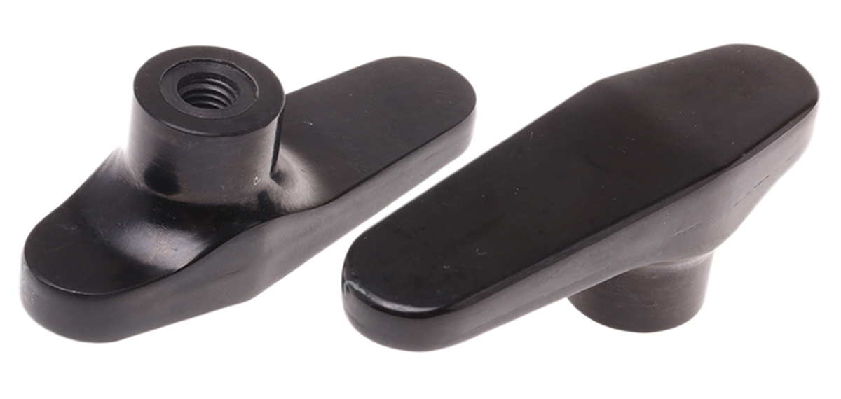 RS PRO Black Duroplast 1-Arm Clamping Knob, M6, Threaded Through Hole