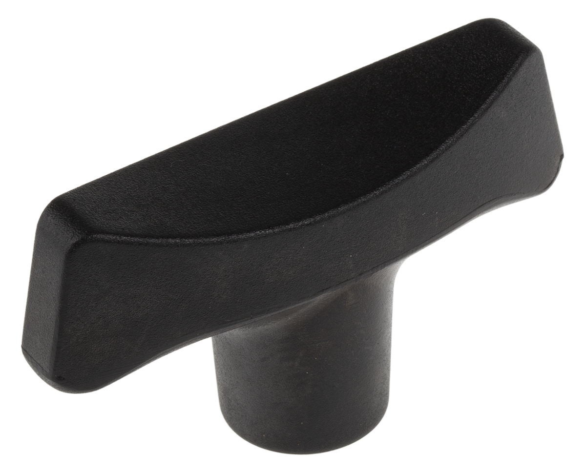 RS PRO Black Duroplast 2-Arm Clamping Knob, M8, Threaded Through Hole