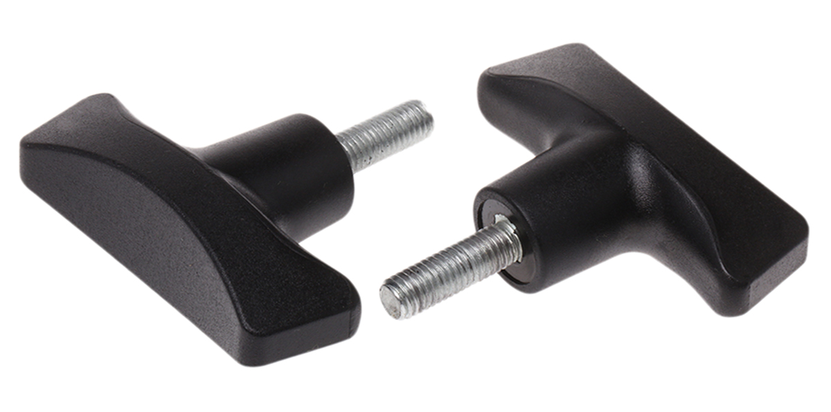 RS PRO Black Duroplast 2-Arm Clamping Knob, M8, Threaded Stud