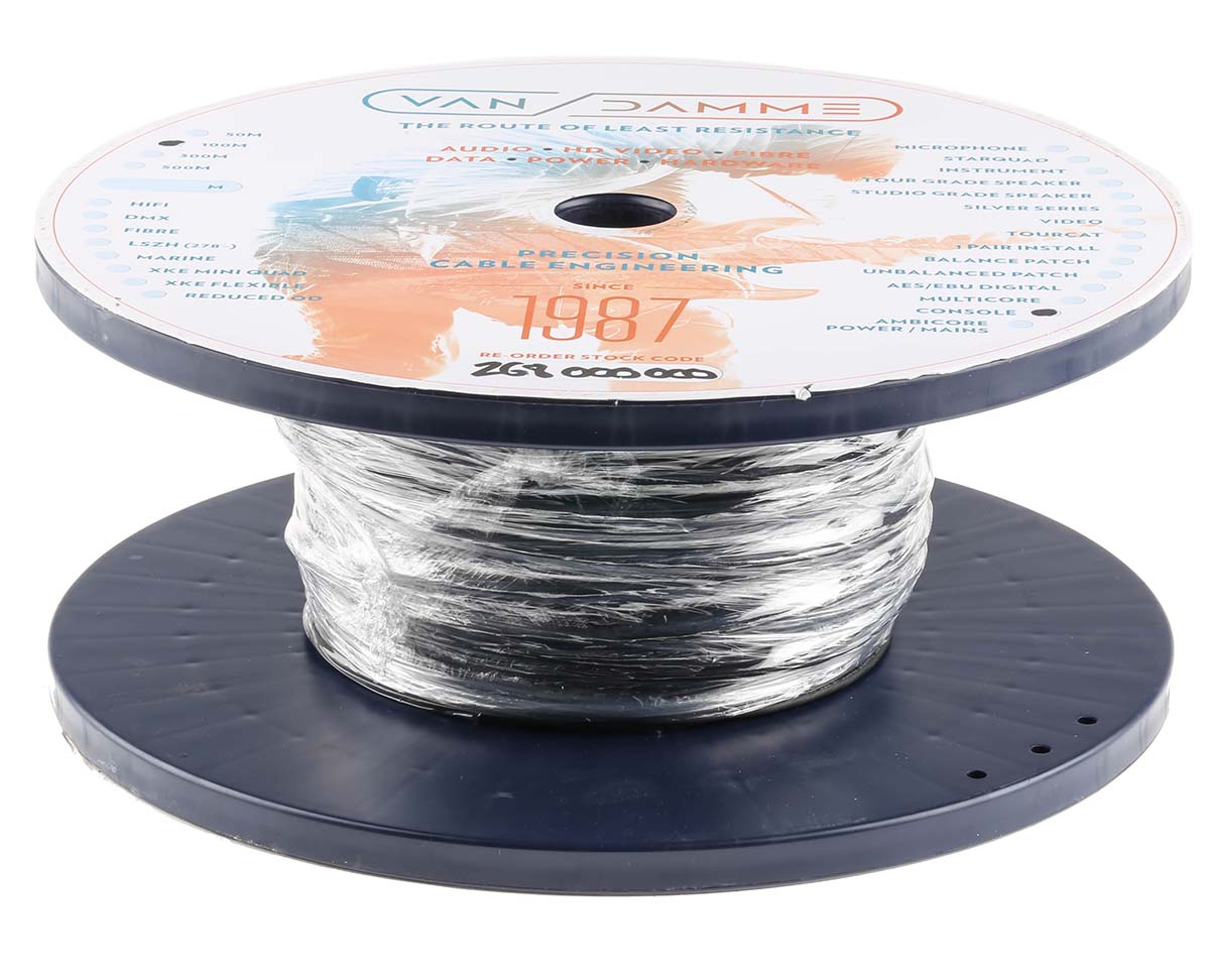 268-000-000 Van Damme Reduced OD Console Cable Series 2 Core Screened, 2.7 mm OD, 100 m, Black