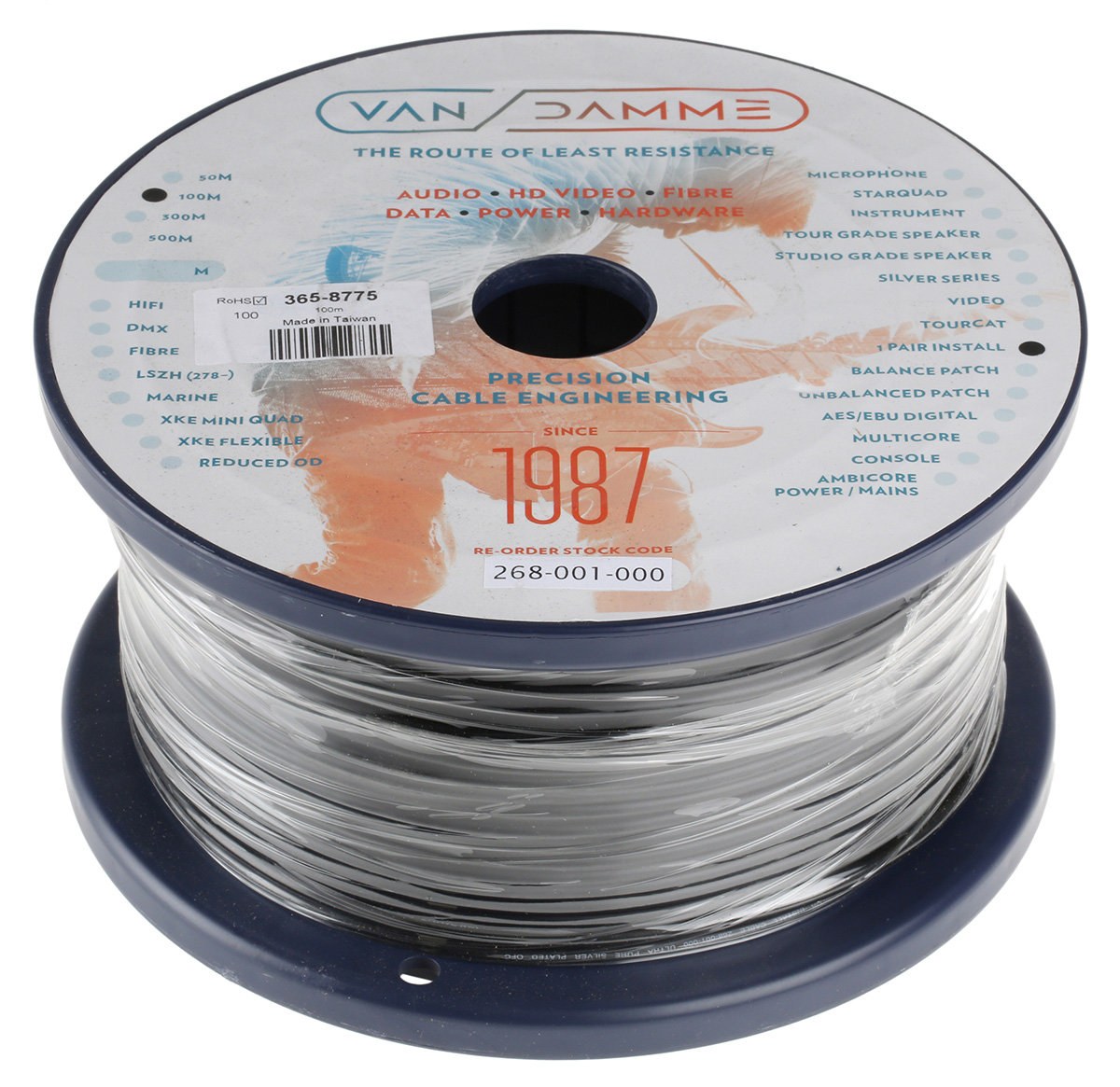 268-001-000 Van Damme classic 1 pair Series 2 Core, 0.2 mm CSA Screened, 3.5 mm OD, 100 m, Black