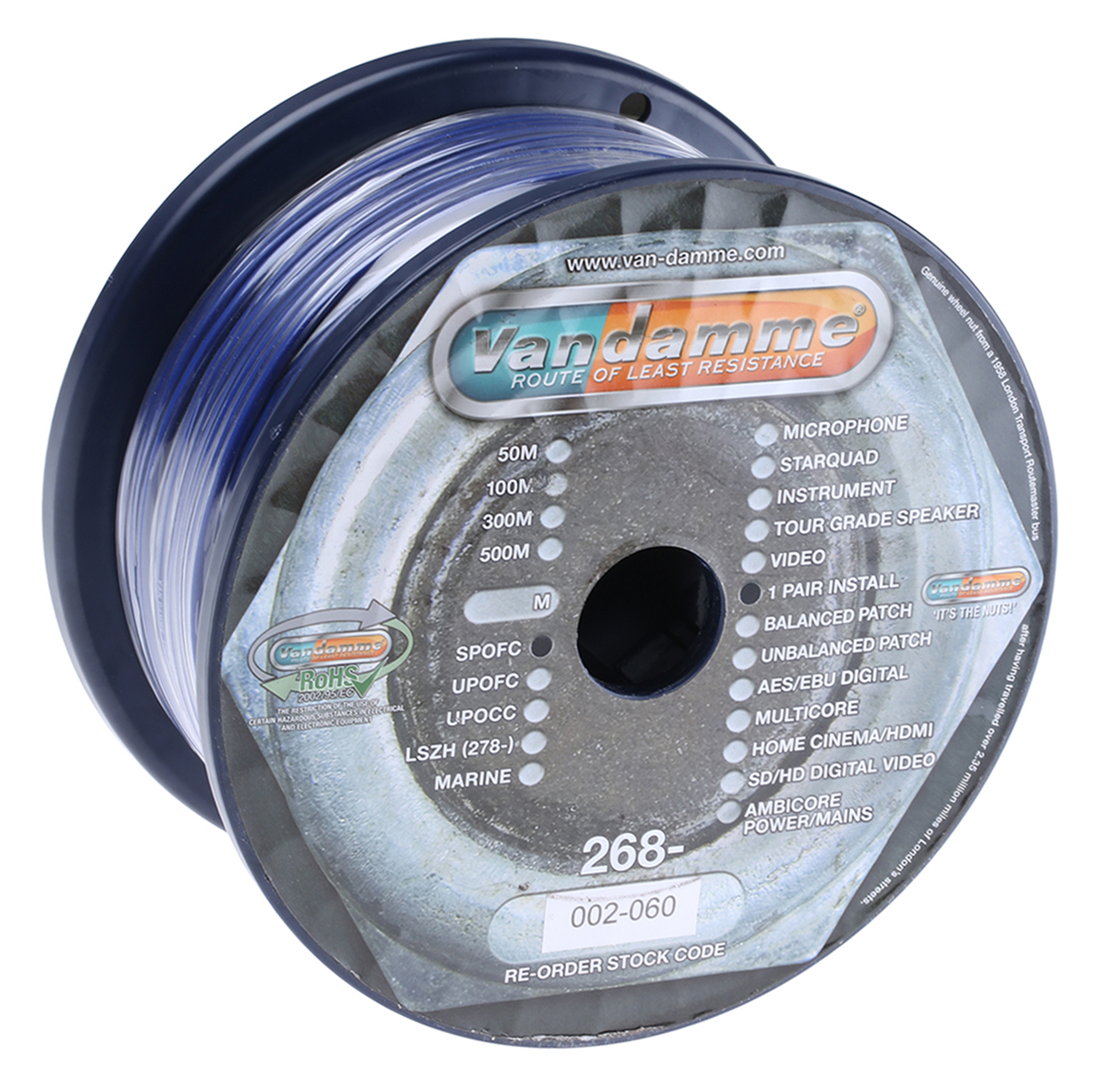 268-002-060 Van Damme Classic XKE 1 pair Series 1 Screened, 100 m, Blue