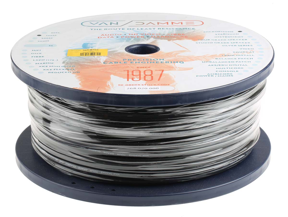 268-020-000 Van Damme Tour Grade Classic XKE Series, 0.1 mm CSA Screened, 6.35 mm OD, 100 m, Black