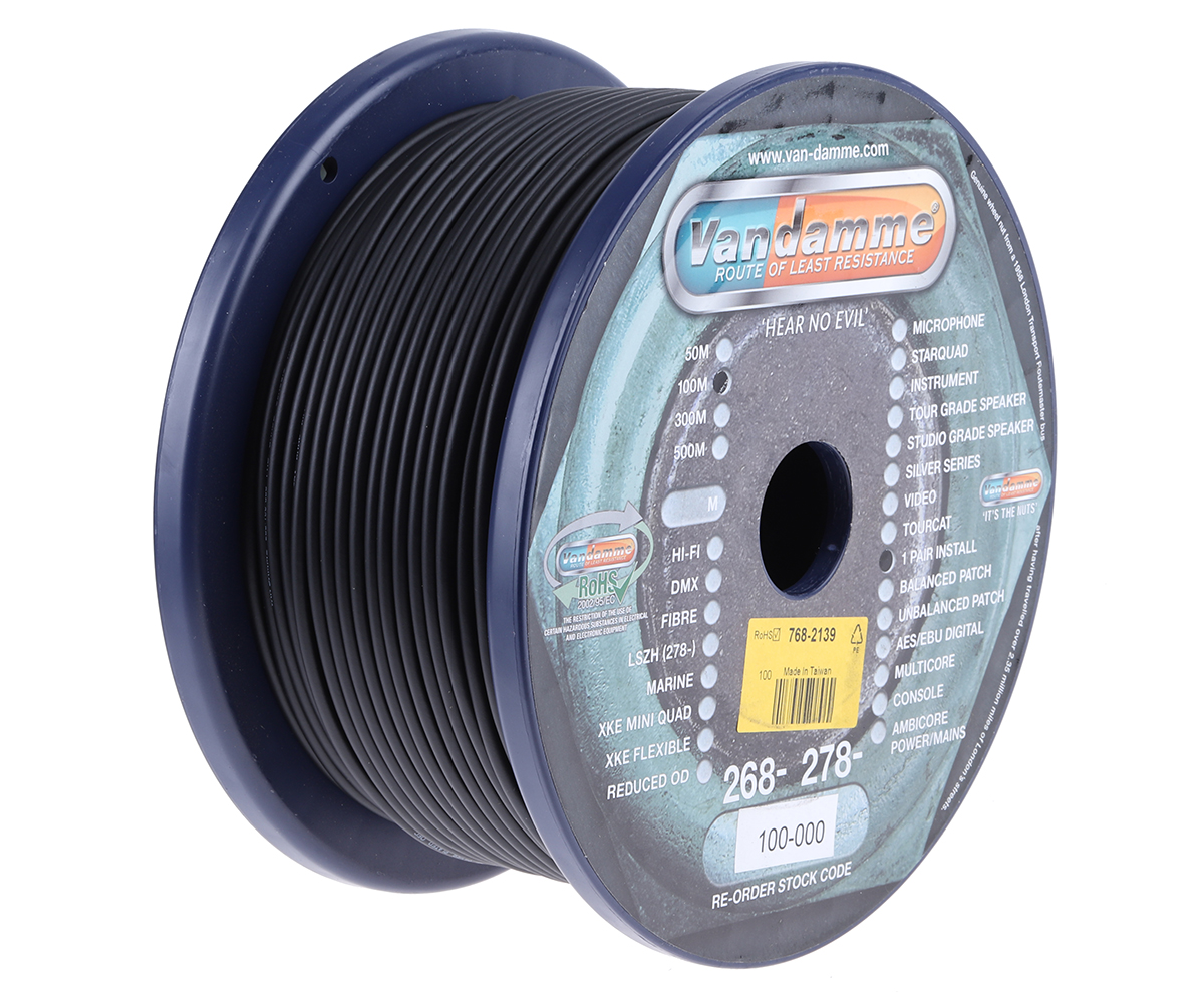 268-100-000 Van Damme 268-100 Series 2 Core Screened, 3.6 mm OD, 100 m, Black