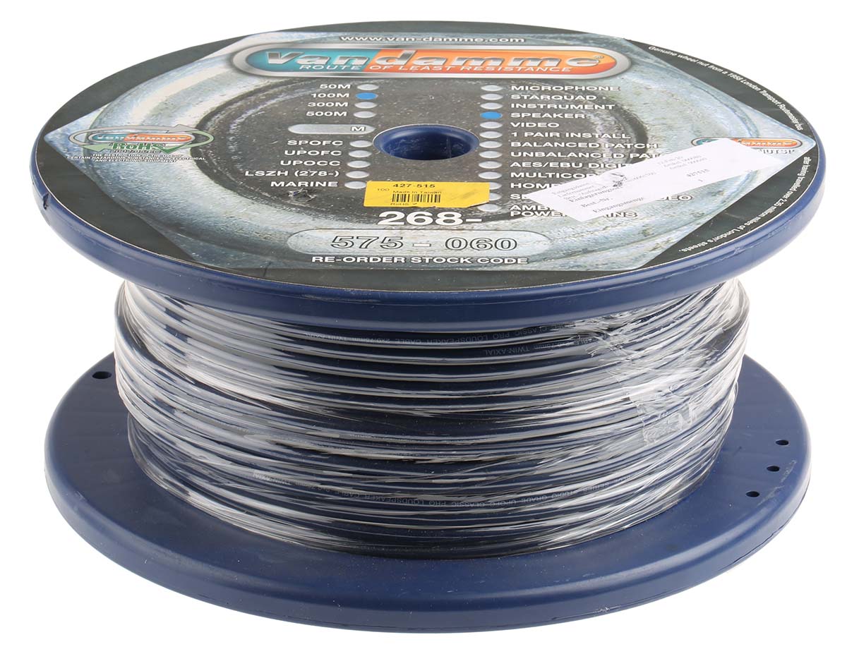 268-575-060 Van Damme Blue Studio Grade Series 2 Core Audio Cable, 100 m, Blue