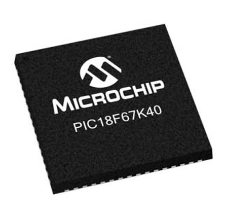 Microchip, 8 bit PIC, PIC18LF67K40 Microcontroller, 64 MHz, 128kB FLASH, 64-Pin QFN