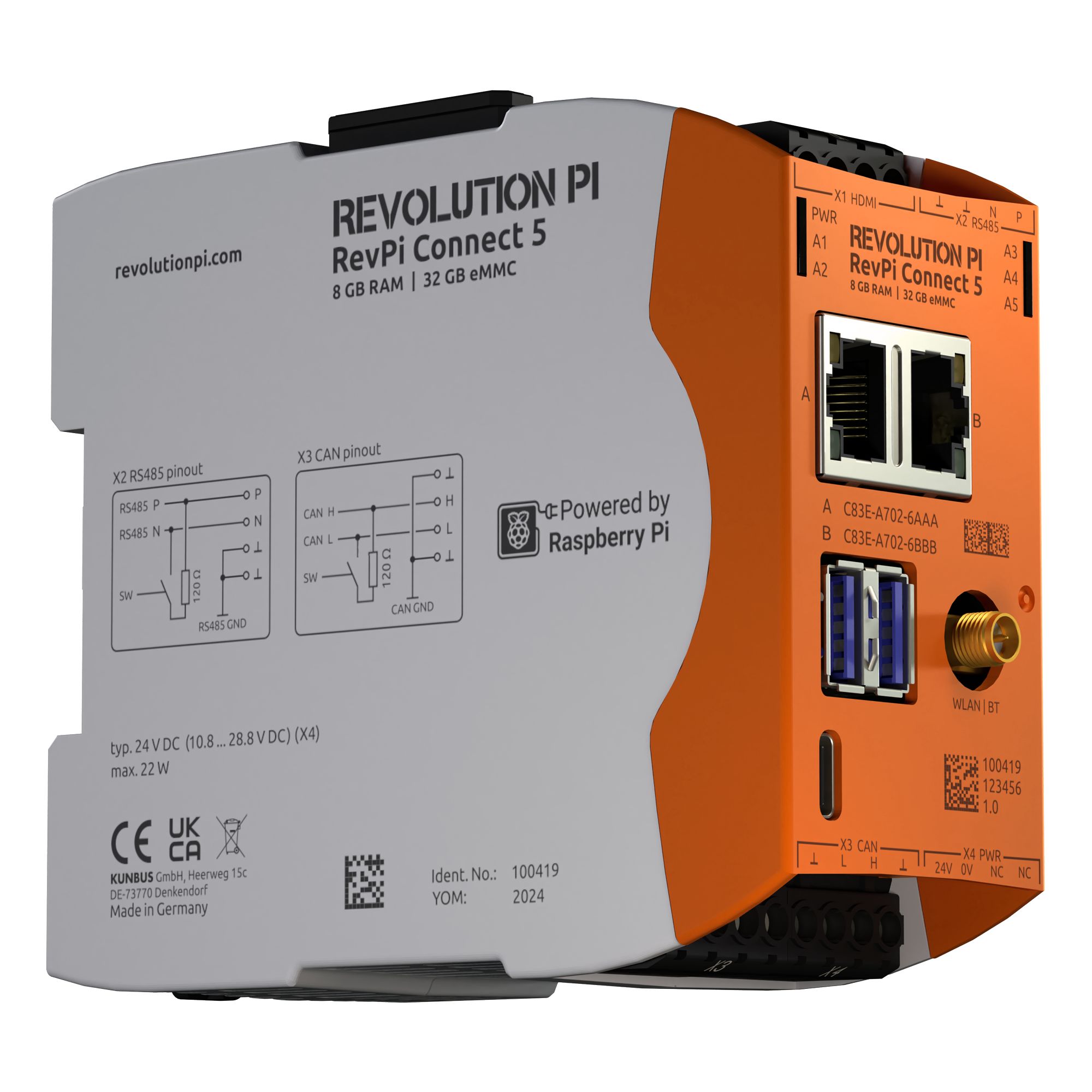 Revolution PI RevPi Connect 5, Industrial Computer, 22W, ARM Cortex 2.4 GHz, 32 GB, 4