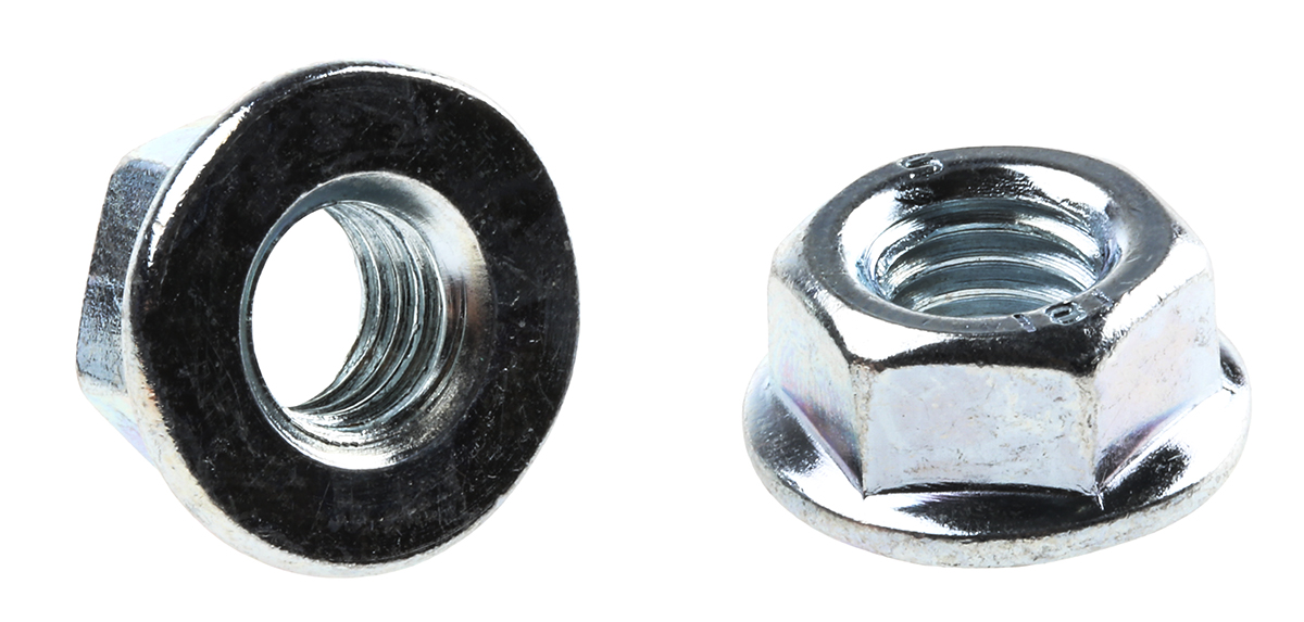 RS PRO, Bright Zinc Stainless Steel Flanged Hex Nut, DIN 6923, Metric