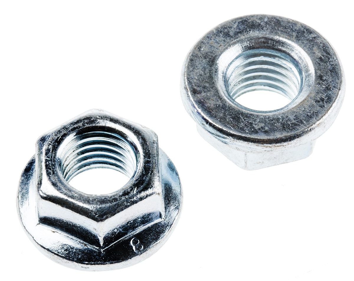 RS PRO, Bright Zinc Stainless Steel Flanged Hex Nut, DIN 6923, Metric
