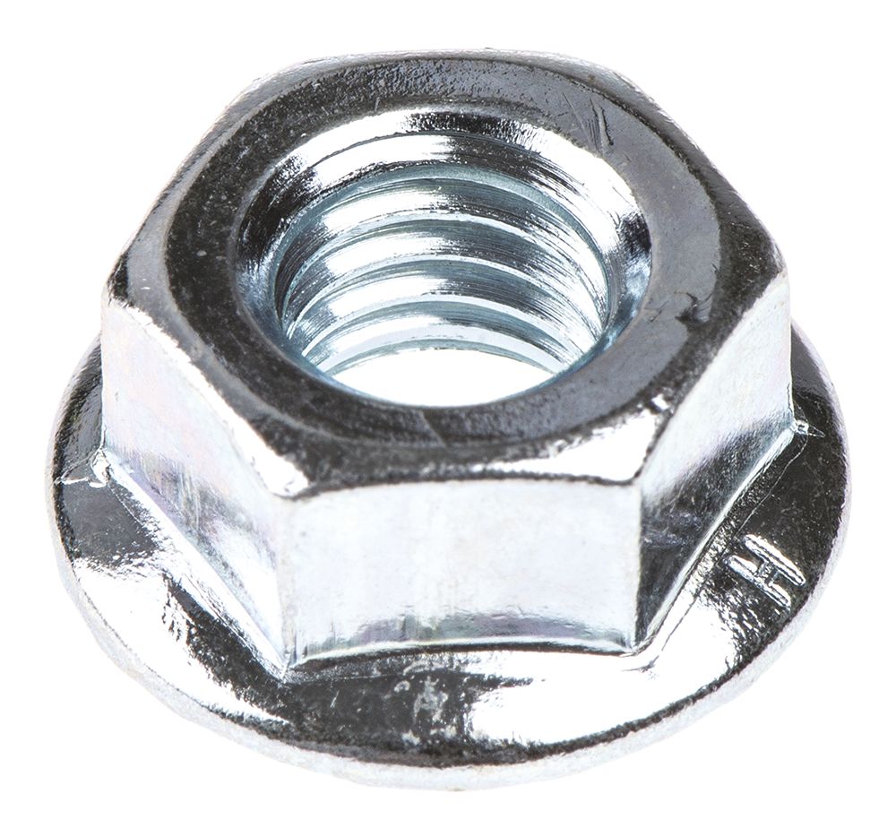RS PRO, Bright Zinc Steel Flanged Hex Nut, DIN 6923, Metric