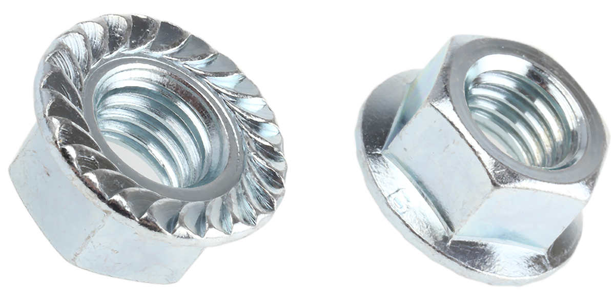 RS PRO, Bright Zinc Stainless Steel Flanged Hex Nut, DIN 6923, Metric