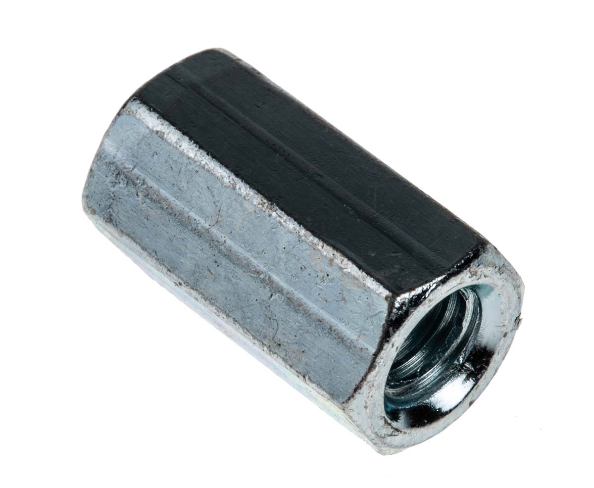 RS PRO 18 mm Bright Zinc Steel Coupling Nut, M6
