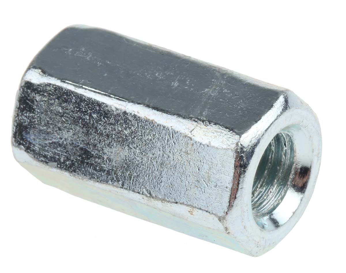 RS PRO 30 mm Bright Zinc Steel Coupling Nut, M10