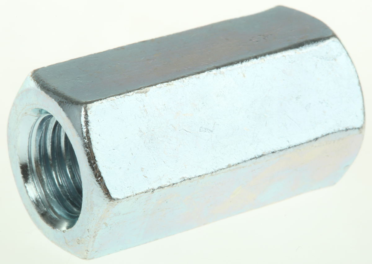 RS PRO 36 mm Bright Zinc Steel Coupling Nut, M12