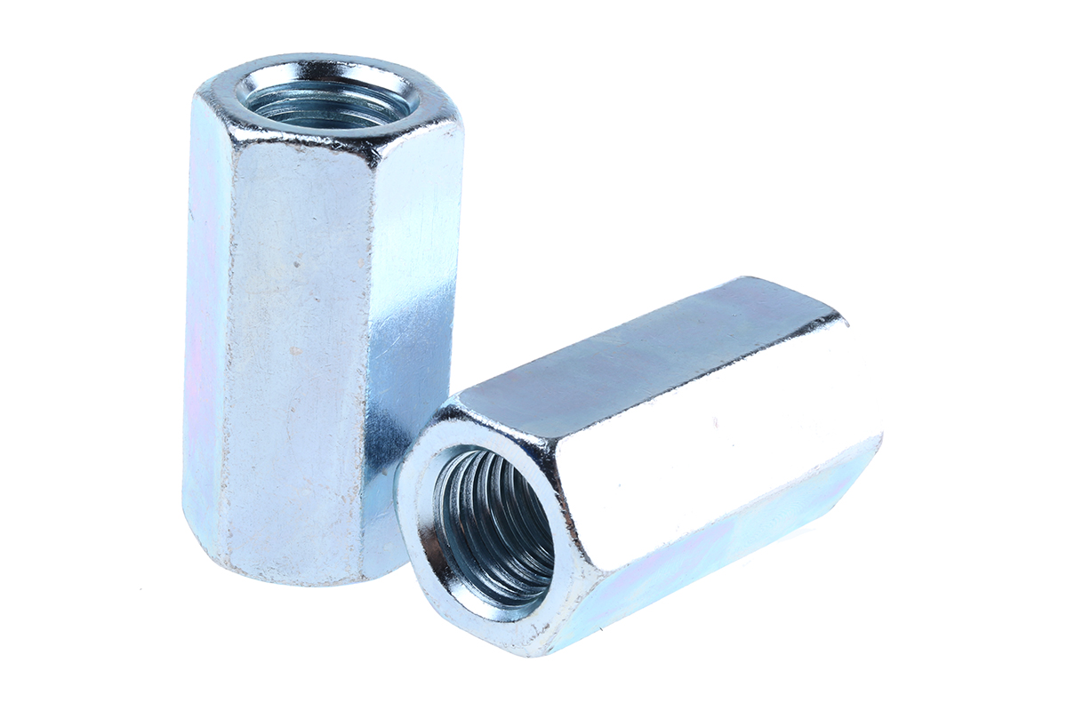 RS PRO 60 mm Bright Zinc Steel Coupling Nut, M20