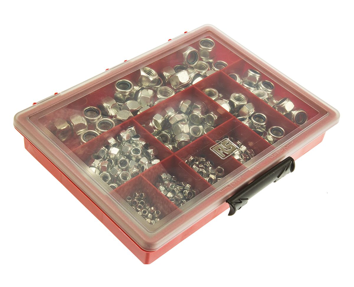 278-095 RS PRO Steel Self-Locking Nuts Box, 495 Pieces