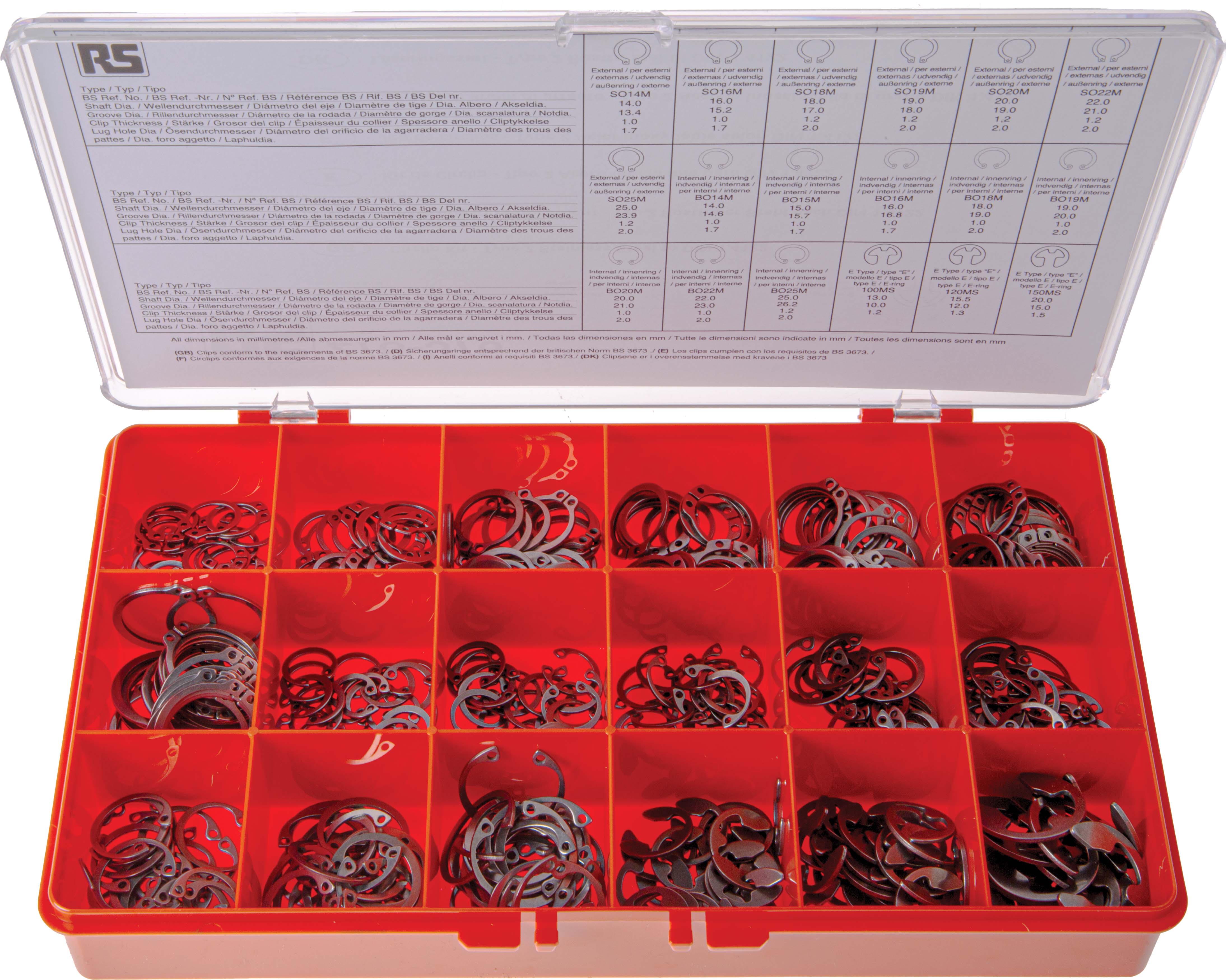RS PRO 450 piece Stainless Steel Circlip Kit 25 mm