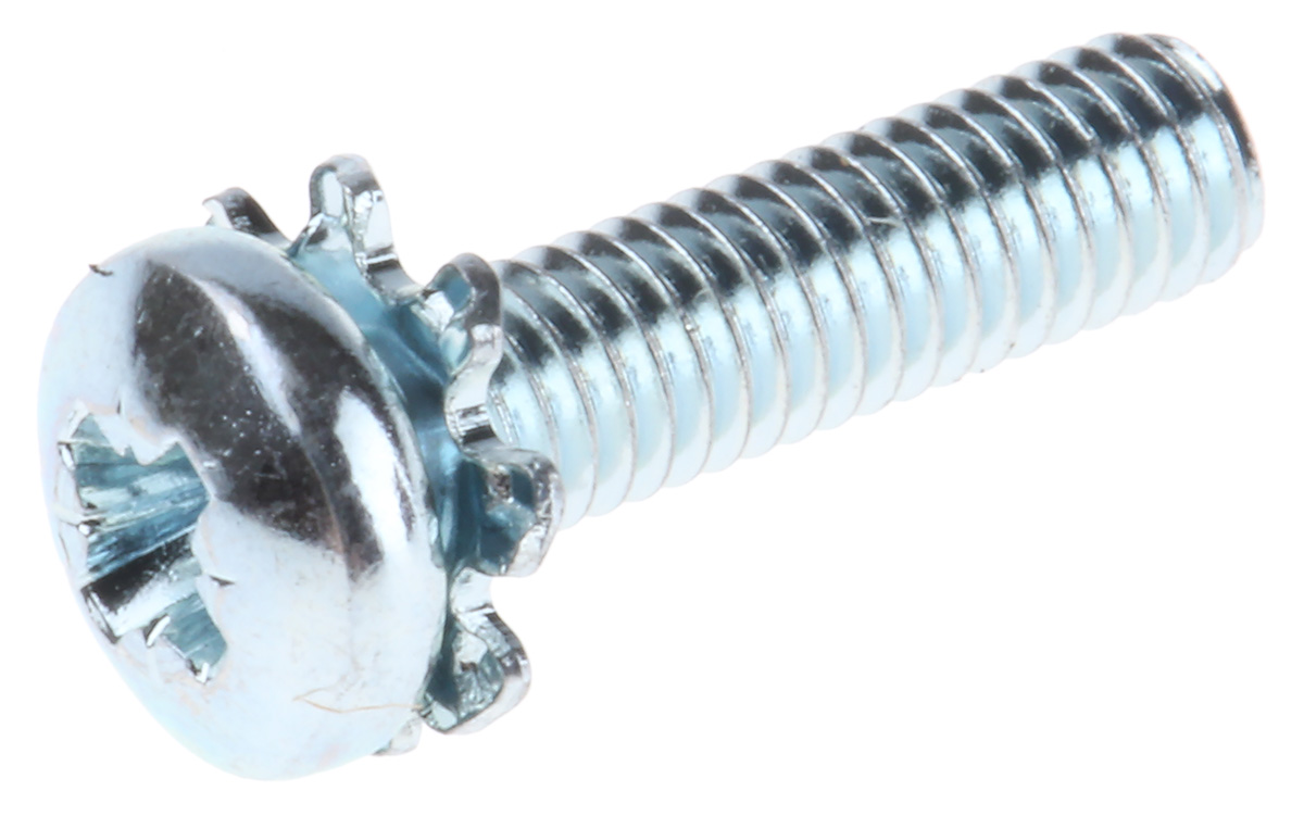 RS PRO x 12 mm Bright Zinc Steel Pan Head Sems Screw, Spring Washer