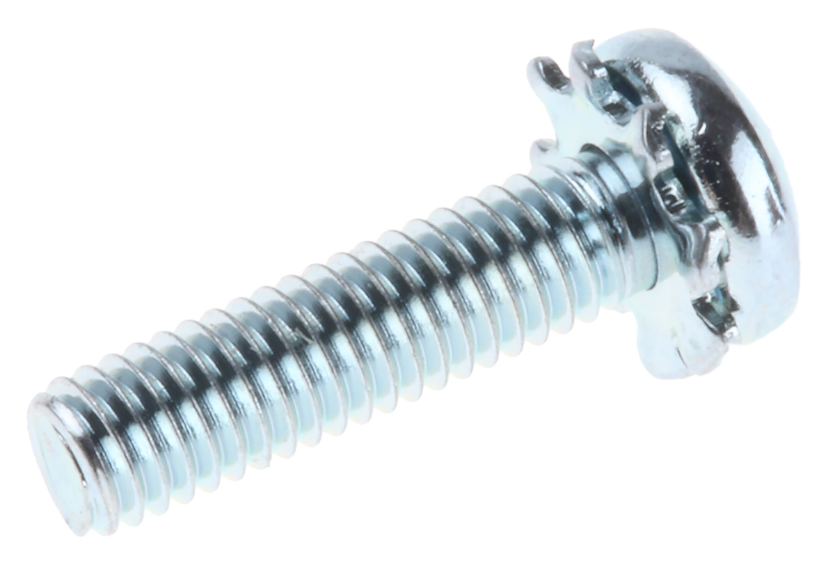 278-657 RS PRO x 12 mm Bright Zinc Steel Pan Head Sems Screw, Spring Washer