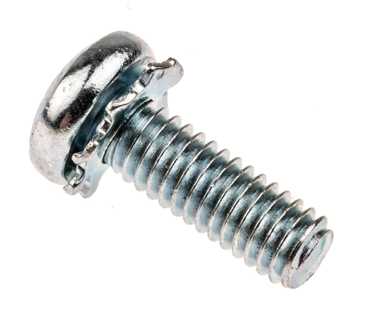 RS PRO x 16 mm Bright Zinc Steel Pan Head Sems Screw, Spring Washer
