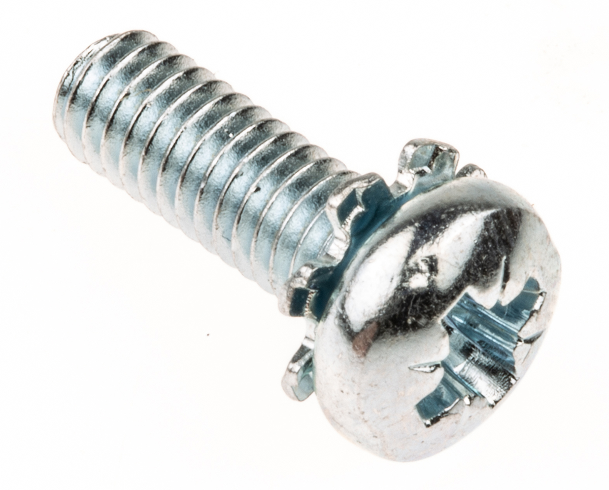 278-691 RS PRO x 16 mm Bright Zinc Steel Pan Head Sems Screw, Spring Washer