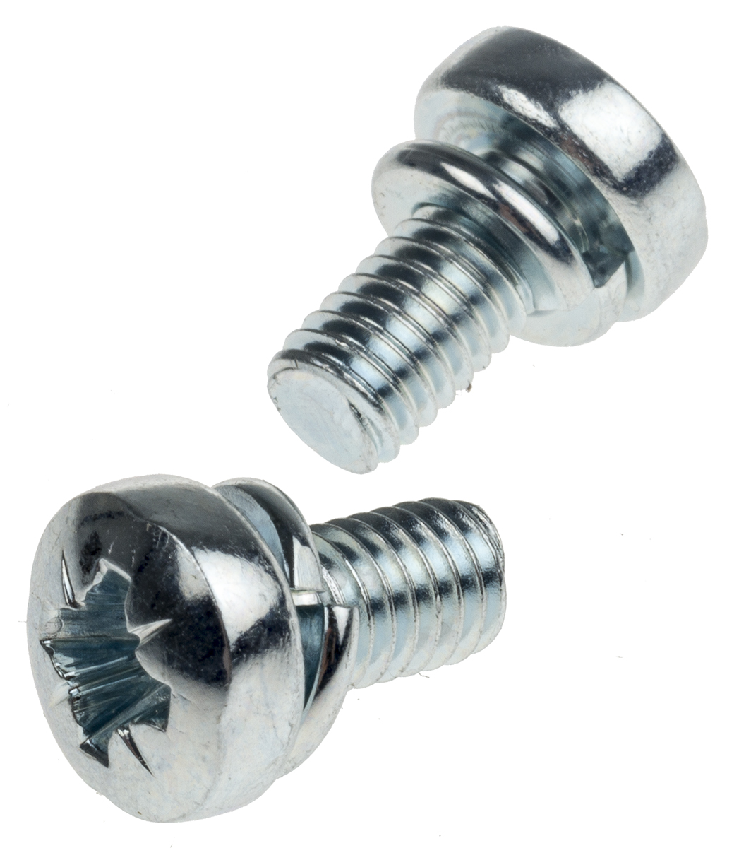 RS PRO x 16 mm Bright Zinc Steel Pan Head Sems Screw, Spring Washer