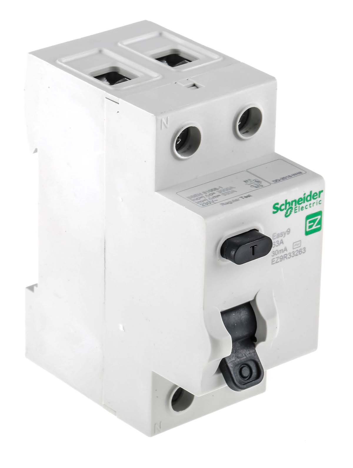 ez9r33263 Schneider Electric Easy9 Series Residual Current Circuit Breaker, 63A, 2-Pole, 30 mA, Type AC, 500 A 230V ac