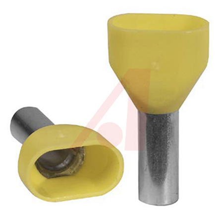 Altech Insulated Crimp Bootlace Ferrule, 12 mm Pin Length, 5 mm Pin Diameter, Yellow from 10 AWG to 10 AWG Wire Size