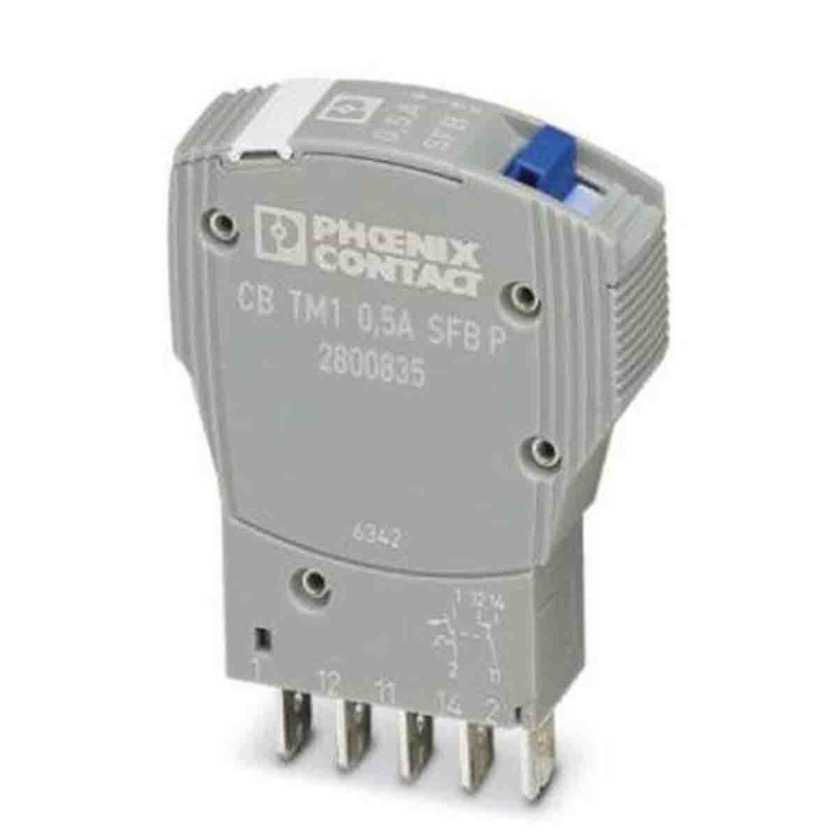 Phoenix Contact TRABTECH TRABTECH Thermal Circuit Breaker - 1-Pole, Snap-On, 500mA Current Rating, 1 kA, 277V ac, 50 V