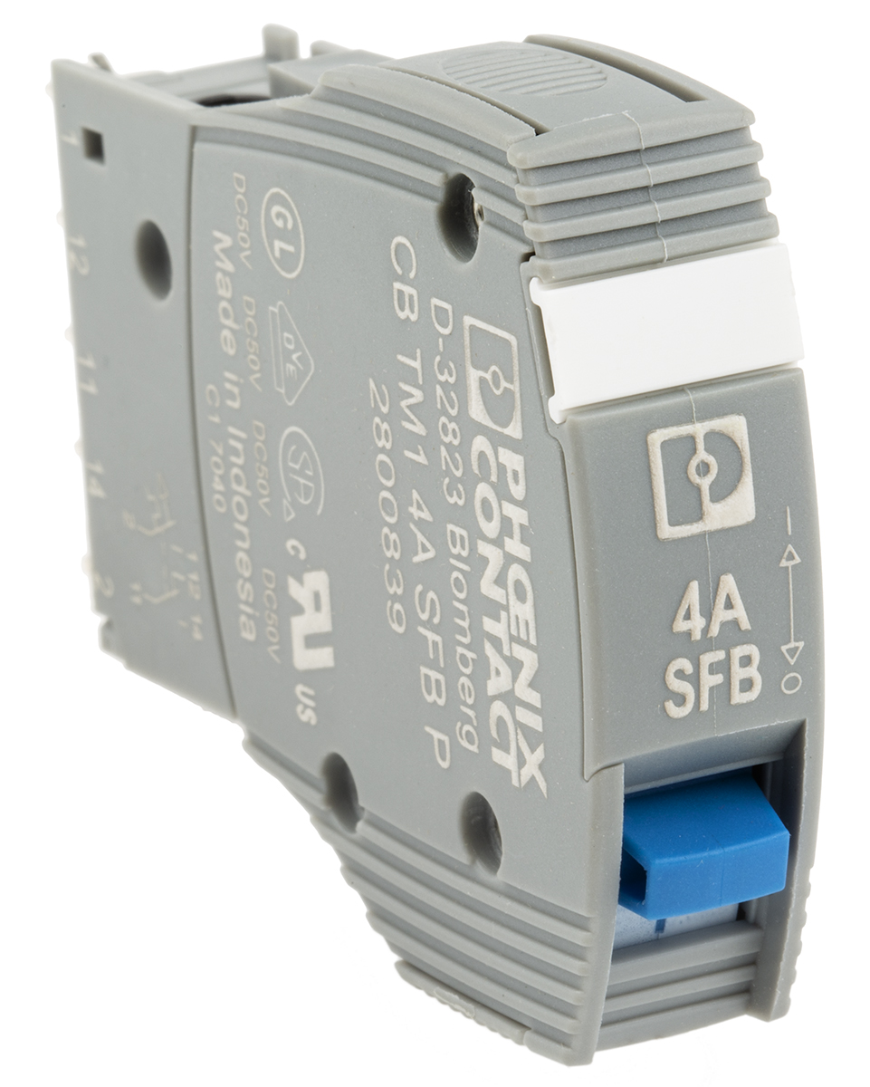 2800839 Phoenix Contact TRABTECH TRABTECH Thermal Circuit Breaker - 1-Pole, Base, 4A Current Rating, 277V ac, 50 V dc