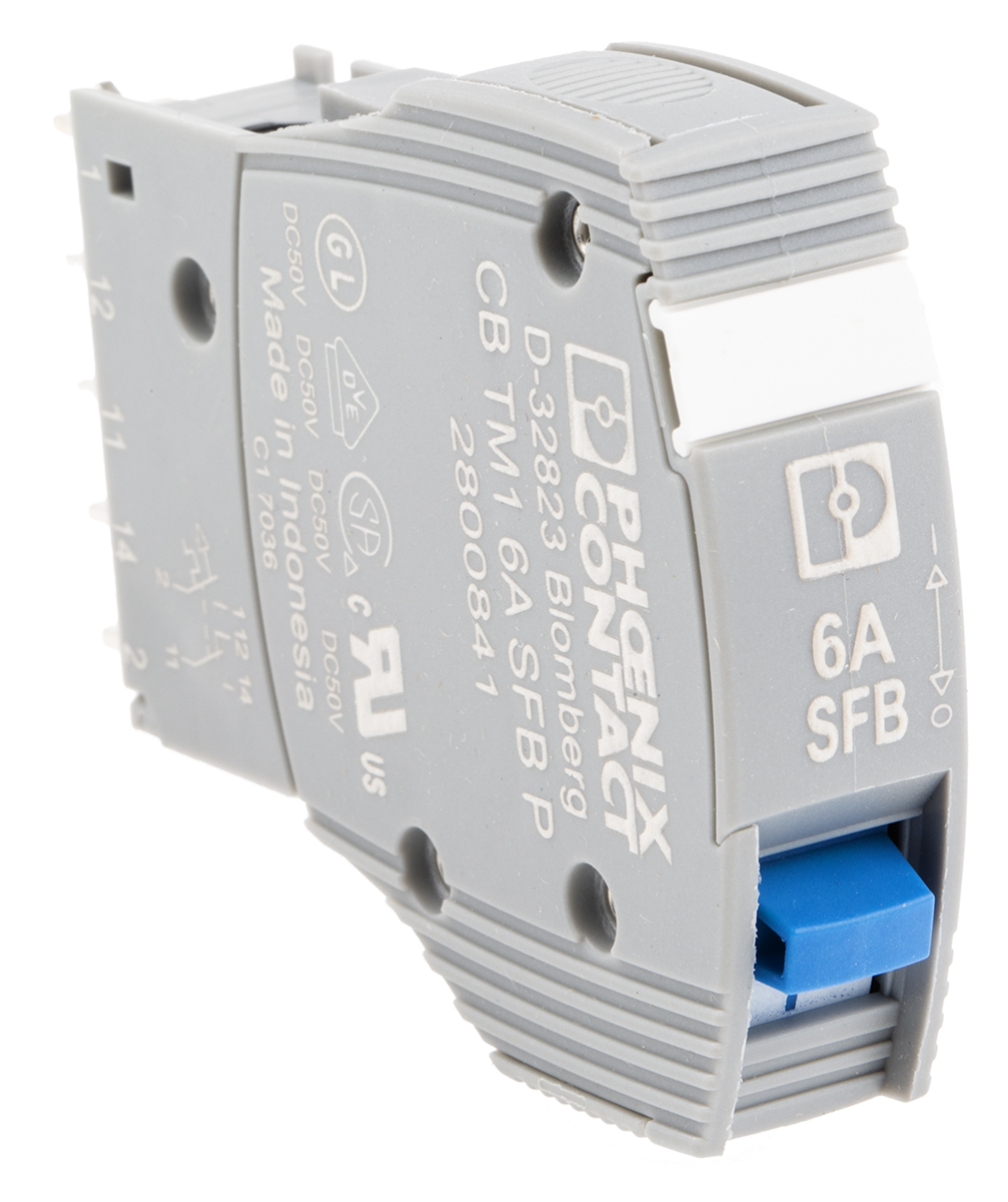 2800841 Phoenix Contact TRABTECH TRABTECH Thermal Circuit Breaker - 1-Pole, Base, 6A Current Rating, 277V ac, 50 V dc