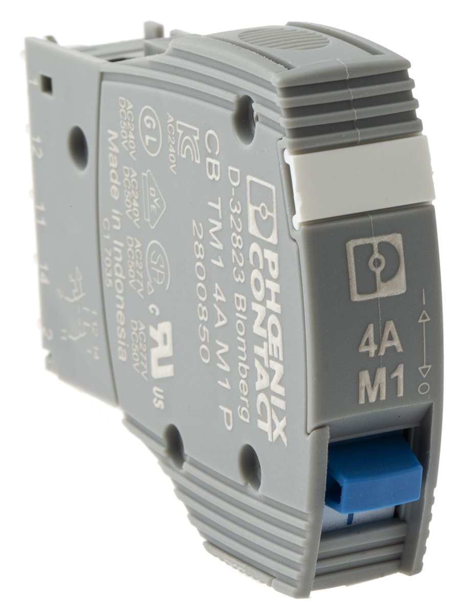 2800850 Phoenix Contact TRABTECH TRABTECH Thermal Circuit Breaker - 1-Pole, Base, 4A Current Rating, 277V ac, 50 V dc