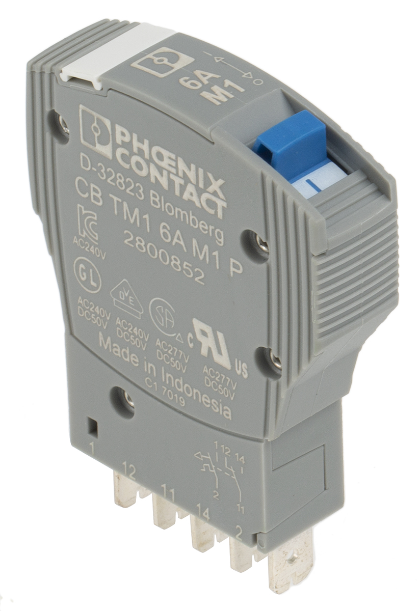 Phoenix Contact TRABTECH TRABTECH Thermal Circuit Breaker - 1-Pole, Base, 6A Current Rating, 277V ac, 50 V dc