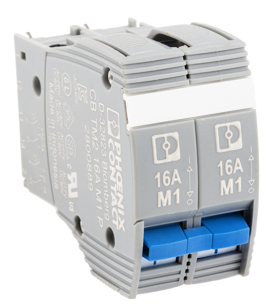 2800889 Phoenix Contact TRABTECH TRABTECH Thermal Circuit Breaker - 2-Pole, Base, 16A Current Rating, 277V ac, 80 V dc