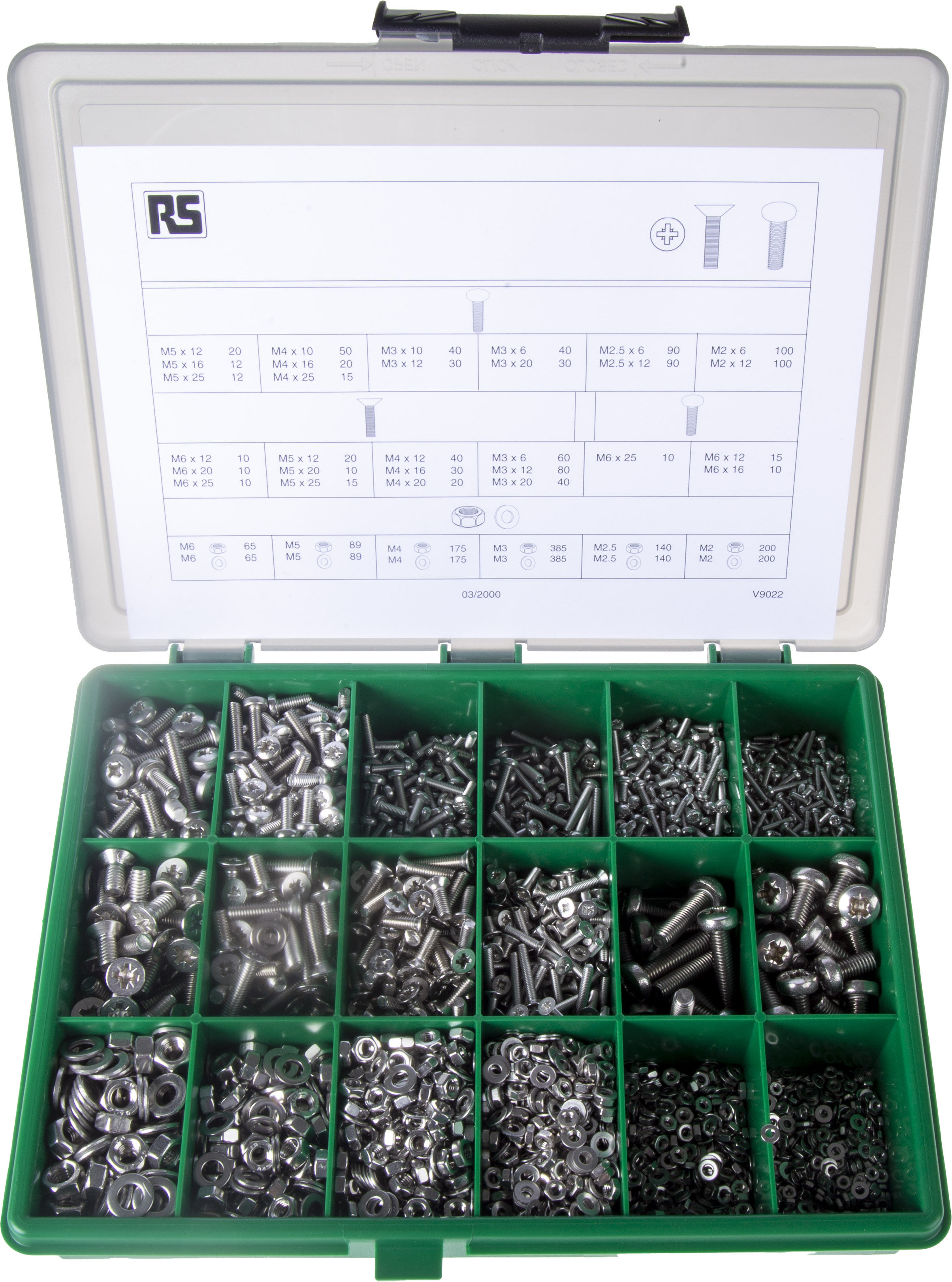 RS PRO Stainless Steel 3168 Piece Pozidriv Drive Machine Screw Drive Screw/Bolt Kit