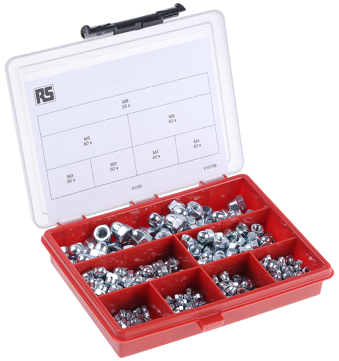 RS PRO Stainless Steel Dome Nuts Box, 315 Pieces