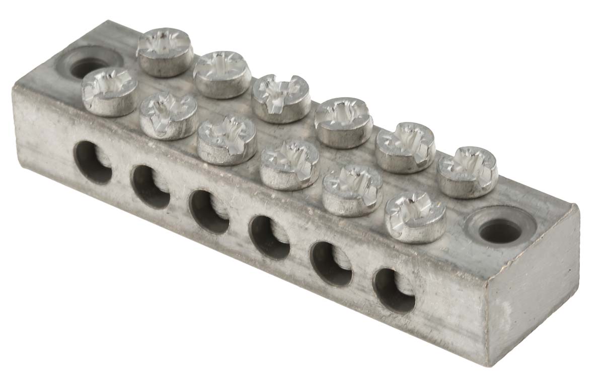 RS PRO 6-Way Double Screw Earth Terminal Block, 0mm², 16 mm², 16AWG Wire, Screw, Brass Housing