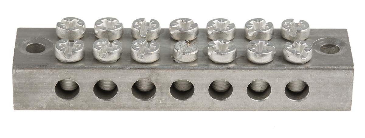 283-0774 RS PRO 7-Way Double Screw Earth Terminal Block, 0mm², 16 mm², 16AWG Wire, Screw, Brass Housing